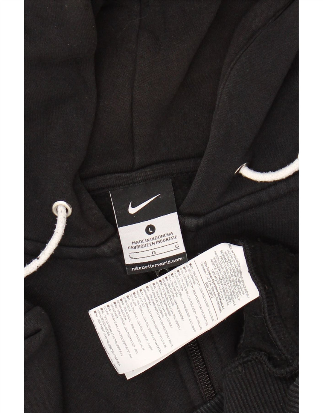 NIKE Mens Zip Hoodie Sweater Large Black Cotton