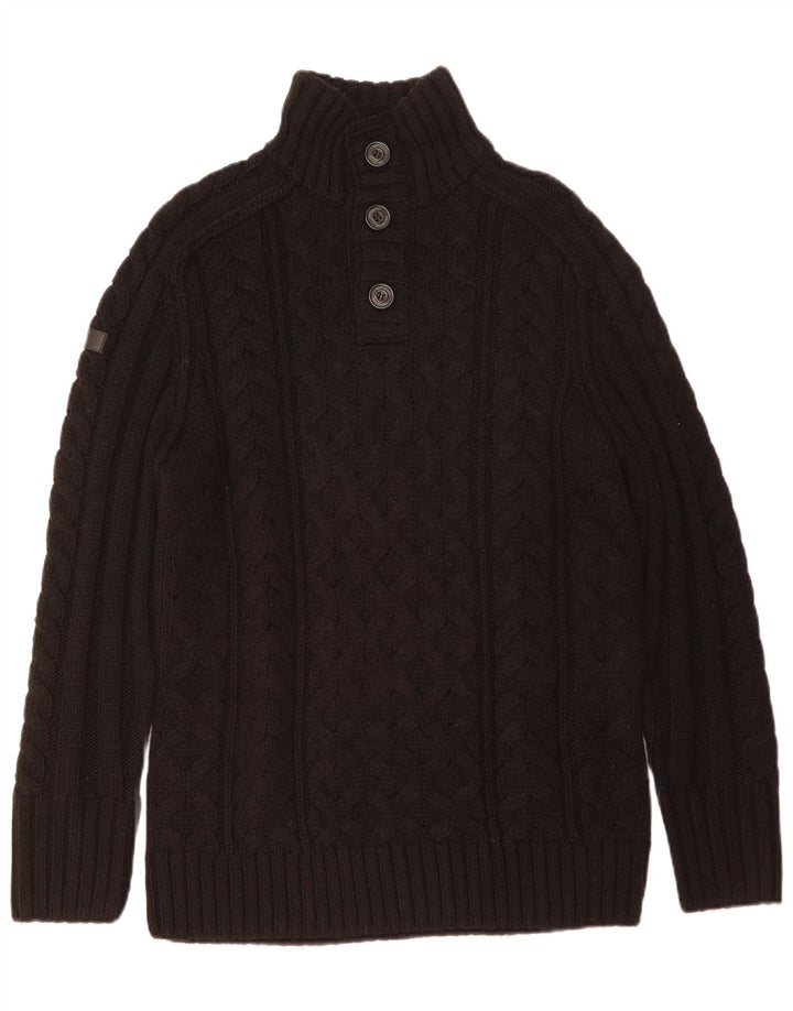 Superdry Mens Button Neck Jumper Sweater 2XL Brown Acrylic