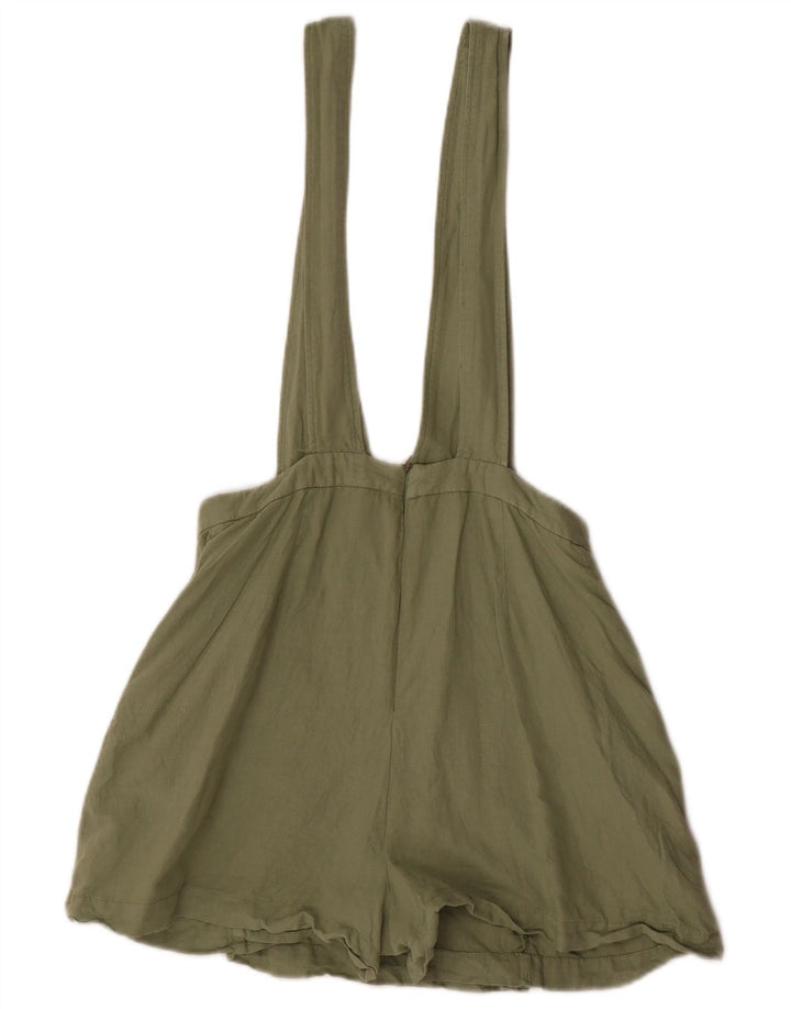 Zara Womens Dungarees Shorts Small W28 Khaki Linen