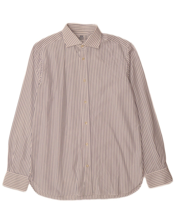 Boggi Mens Milano Tailored Fit Shirt Size 40 15 3/4 Medium White Pinstripe