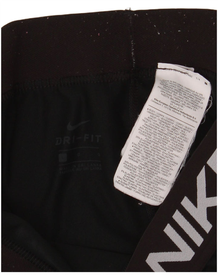 Nike Womens Dri Fit Graphic Leggings UK 14 Large  Black Polyester