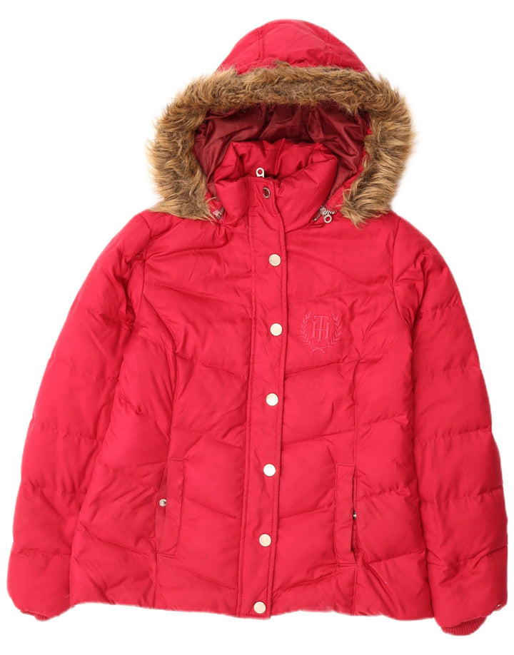 Tommy Hilfiger Womens Hooded Padded Jacket UK 10 Small Pink Polyester