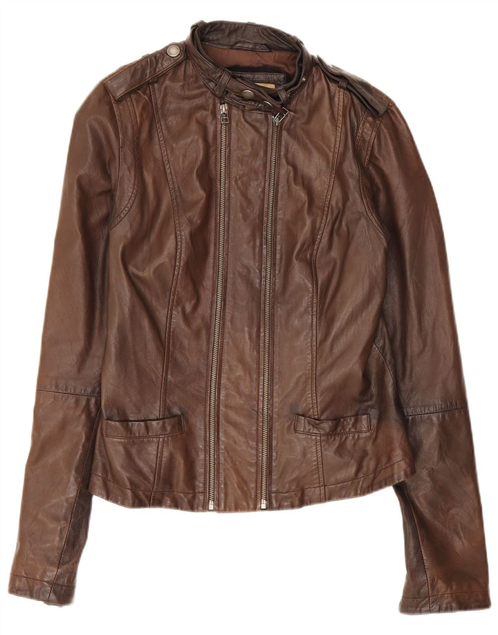 Fornarina Womens Military Leather Jacket UK 14 Large Brown