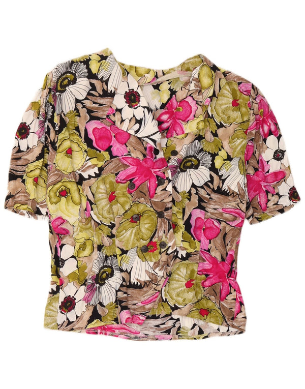 Vintage Womens Short Sleeve Shirt Blouse UK 14 Medium Multicoloured Floral