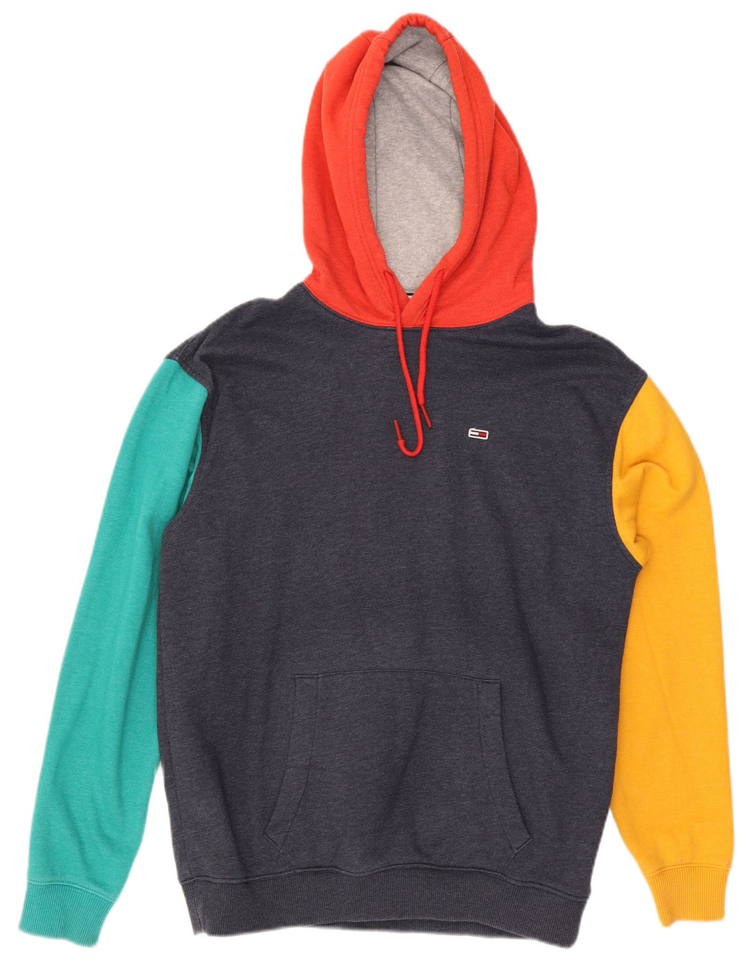 Tommy Hilfiger Mens Hoodie Jumper Medium Navy Blue Colourblock Cotton