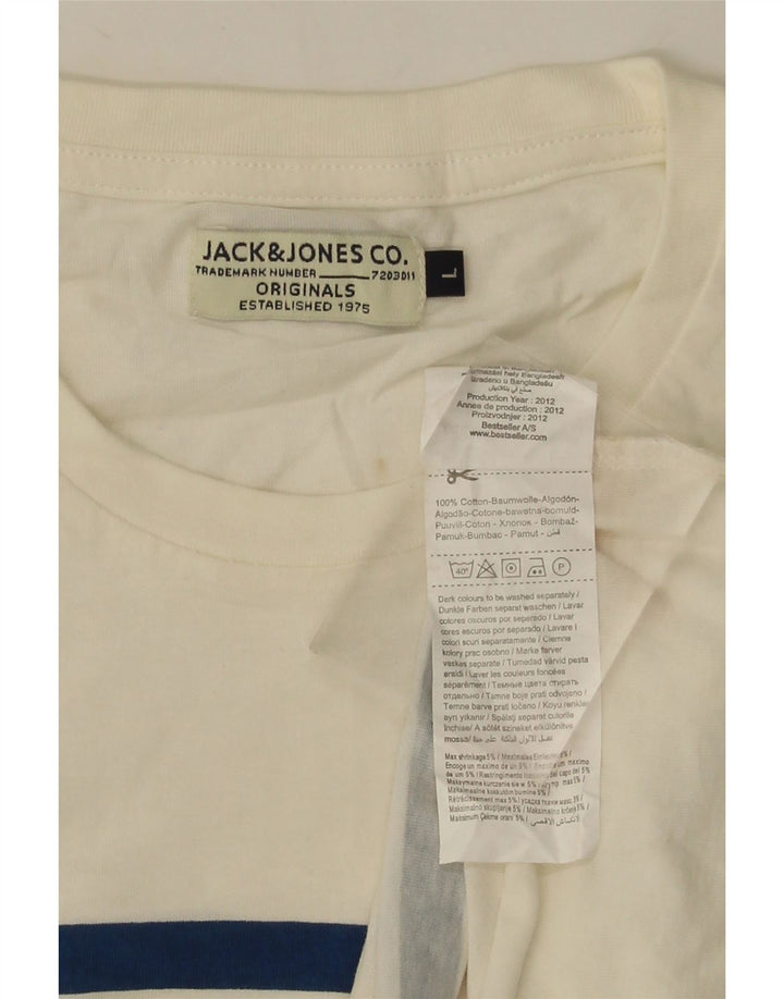 JACK & JONES Mens T-Shirt Top Large White Striped Cotton