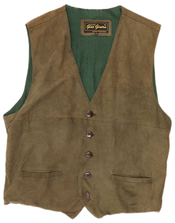 Vintage Mens Suede Waistcoat IT 50 Medium Khaki Leather