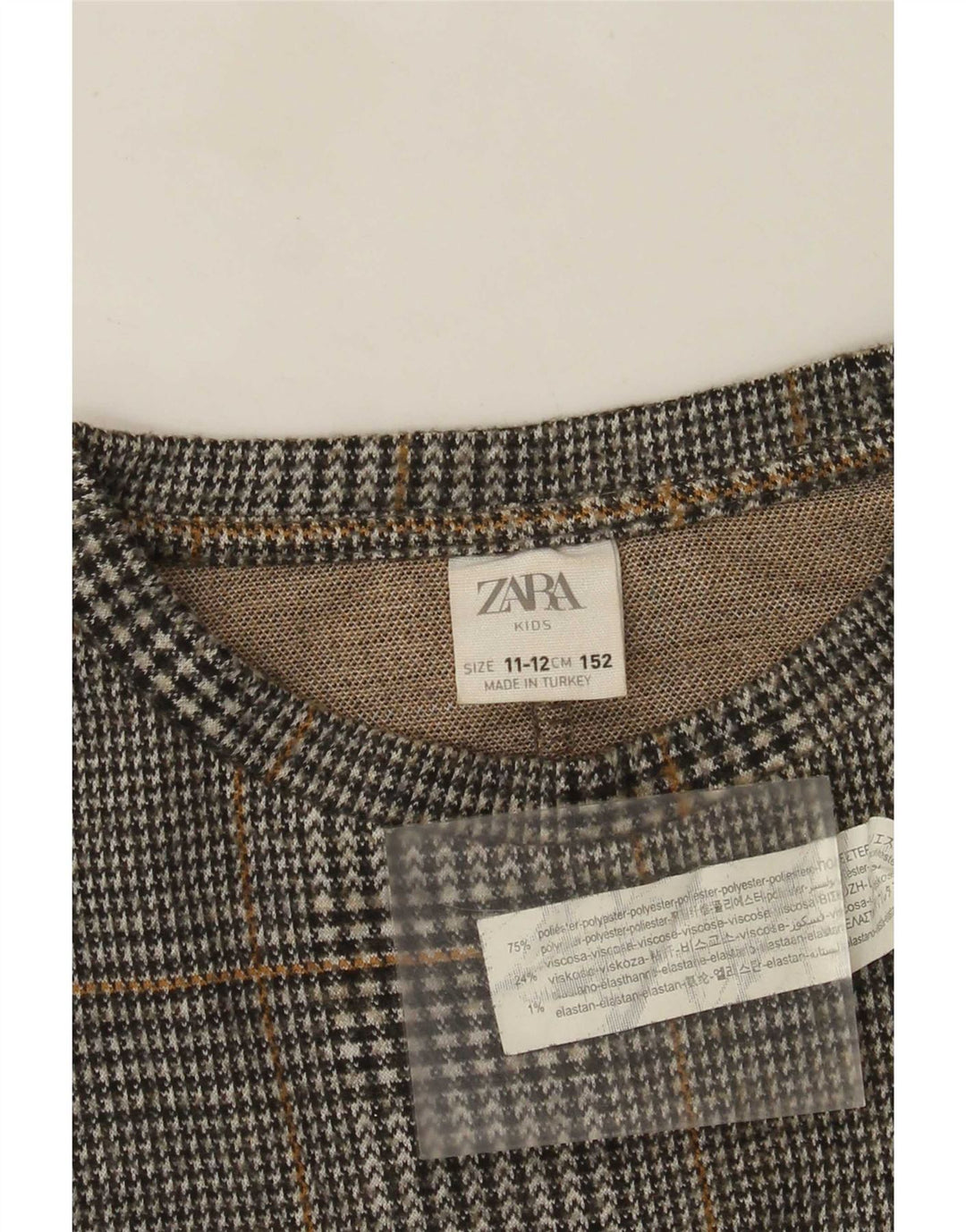 Zara Girls Sweatshirt Jumper 11-12 Years Grey Plaid Polyester