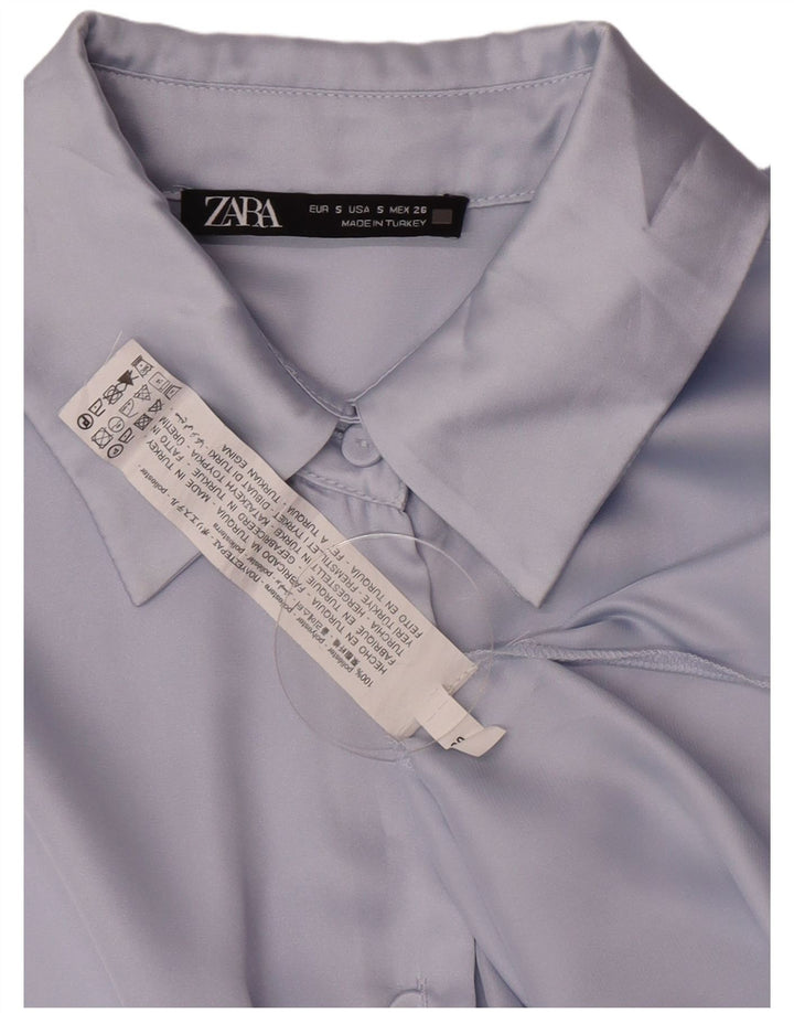 Zara Womens Oversized Shirt Blouse UK 10 Small Blue Polyester