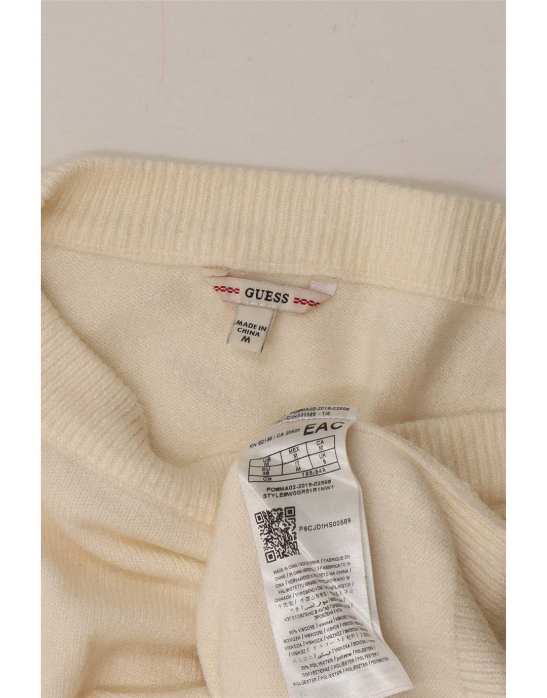 Guess Womens Oversized Boat Neck Jumper Sweater UK 8 Small Off White
