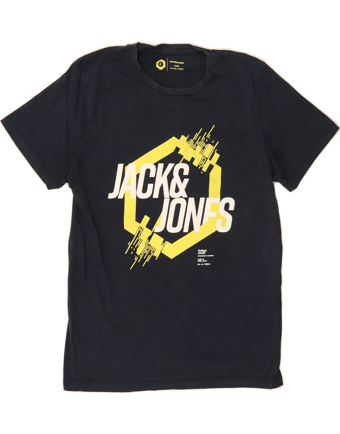 JACK & JONES Mens Core Graphic T-Shirt Top Small Navy Blue Cotton Vintage Jack & Jones and Second-Hand Jack & Jones from Messina Hembry 