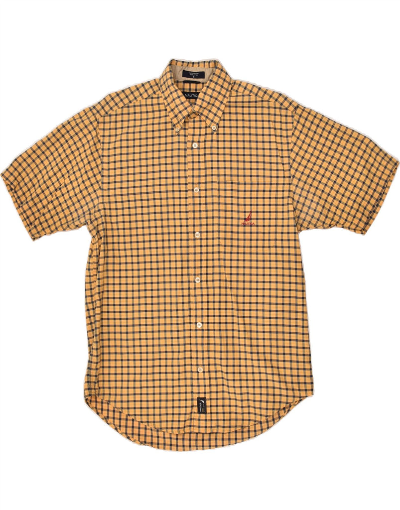 NAUTICA Mens Short Sleeve Shirt Small Yellow Check Cotton | Vintage Nautica | Thrift | Second-Hand Nautica | Used Clothing | Messina Hembry 