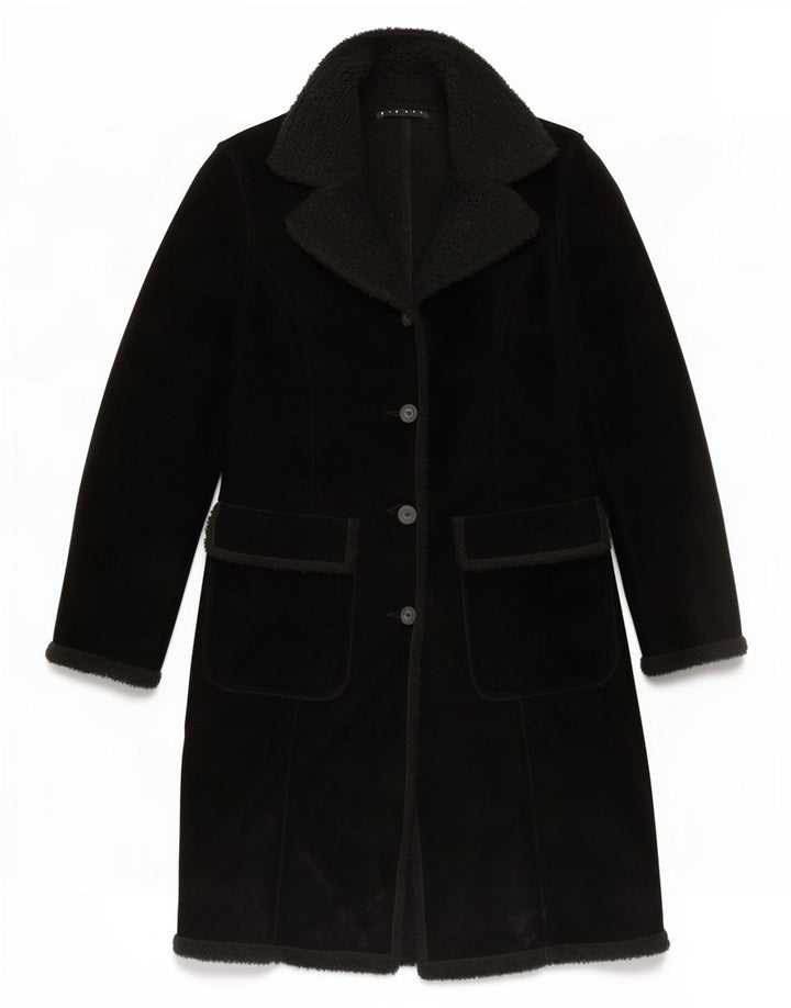 Sisley Womens Sherpa Overcoat UK 10 Small Black Polyester