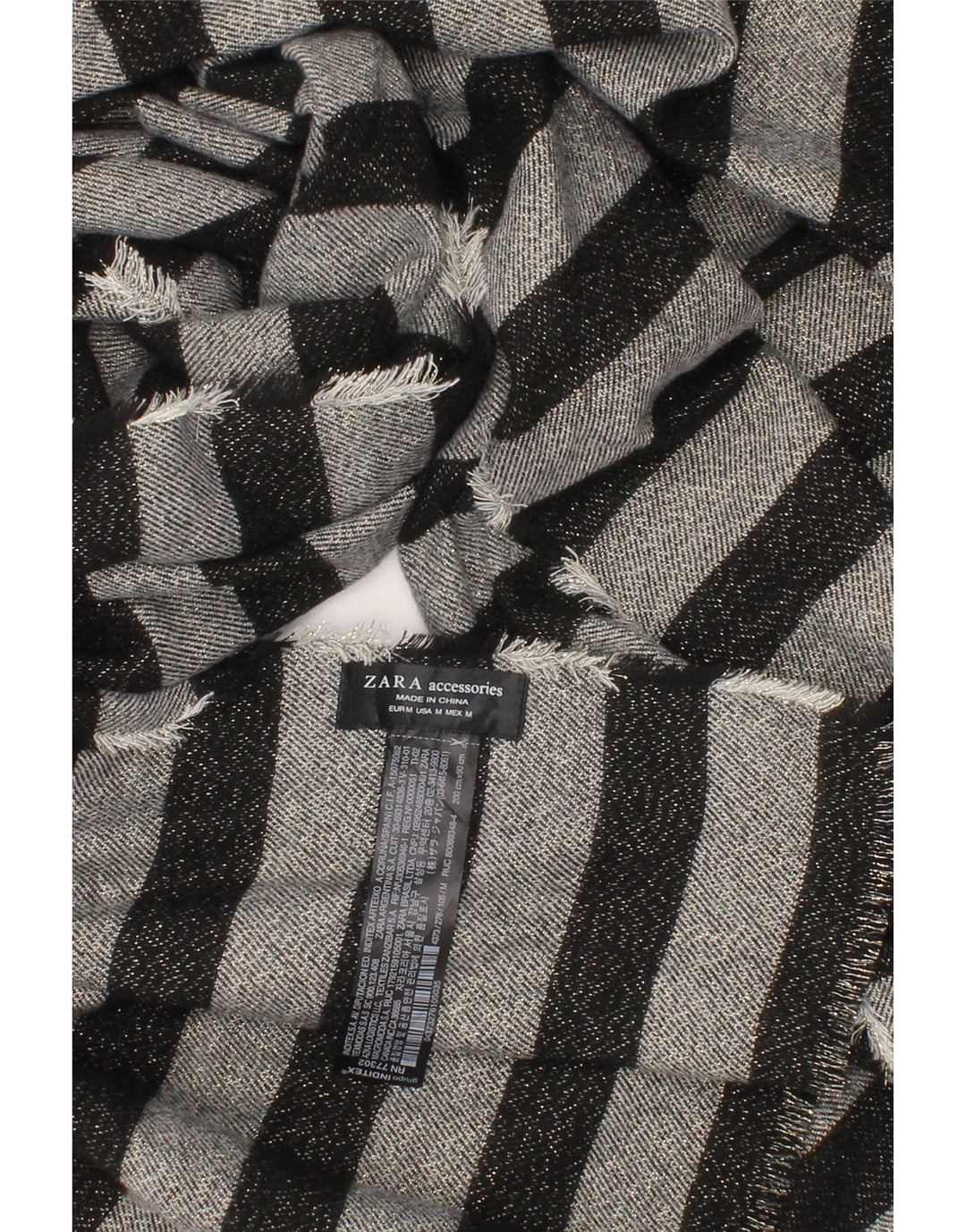 Zara Womens Rectangle Scarf Medium Grey Striped Polyester