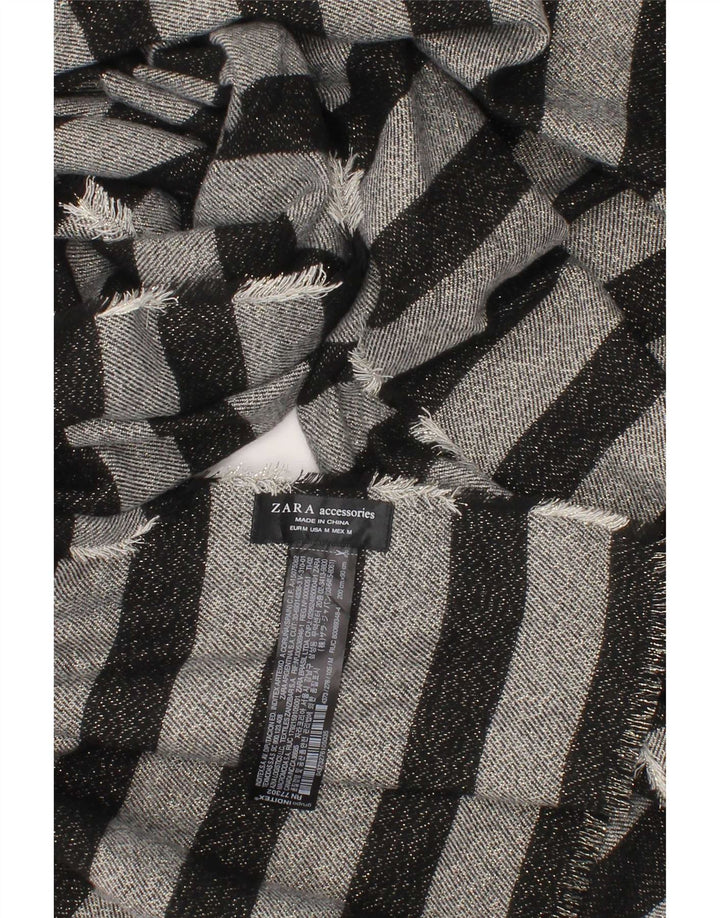 Zara Womens Rectangle Scarf Medium Grey Striped Polyester