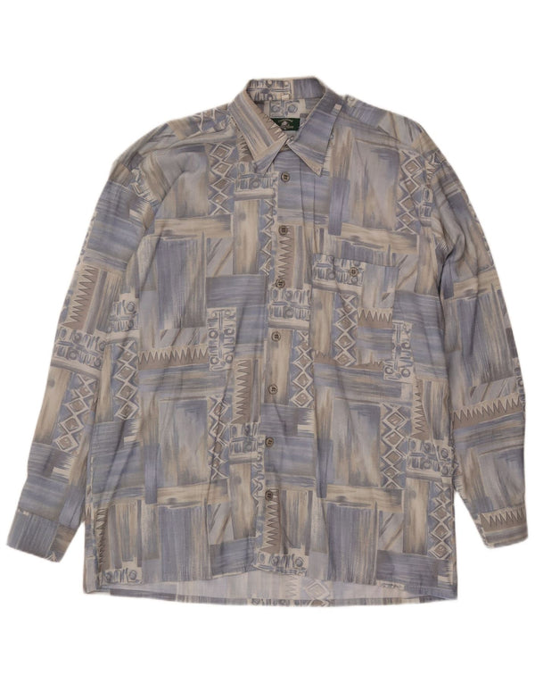 Vintage Mens Shirt Large Blue Geometric