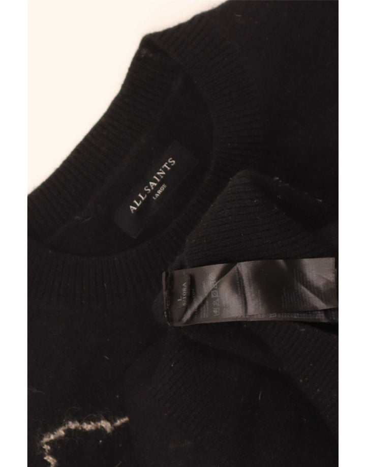 All Saints Womens Crew Neck Jumper Sweater UK 16 Large Black Wool