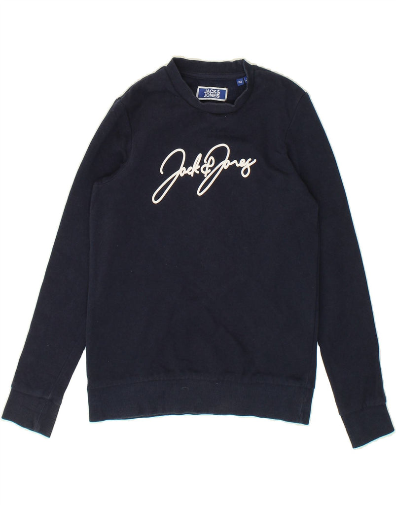 JACK & JONES Boys Graphic Sweatshirt Jumper 11-12 Years Navy Blue Cotton | Vintage Jack & Jones | Thrift | Second-Hand Jack & Jones | Used Clothing | Messina Hembry 