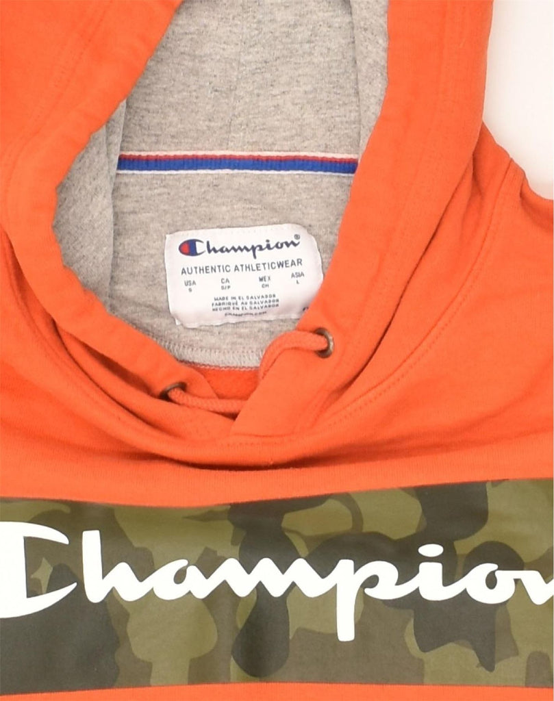 CHAMPION Mens Graphic Hoodie Jumper Small Orange Cotton | Vintage Champion | Thrift | Second-Hand Champion | Used Clothing | Messina Hembry 