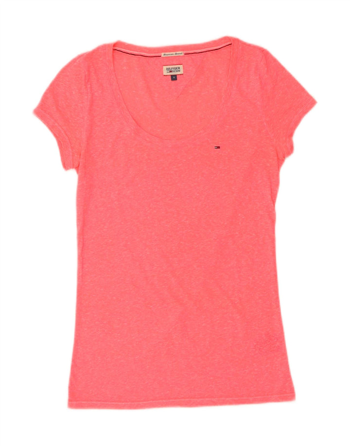 TOMMY HILFIGER Womens T-Shirt Top UK 10 Small Pink Flecked Polyester Vintage Tommy Hilfiger and Second-Hand Tommy Hilfiger from Messina Hembry 
