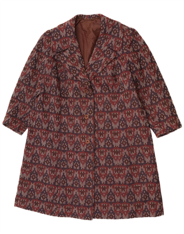 Vintage Womens Overcoat UK 14 Large Burgundy Geometric