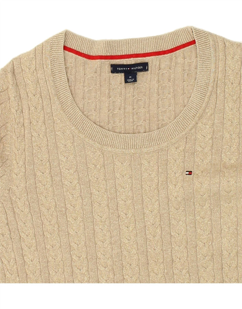 TOMMY HILFIGER Womens Boat Neck Jumper Sweater UK 12 Medium Beige Cotton | Vintage Tommy Hilfiger | Thrift | Second-Hand Tommy Hilfiger | Used Clothing | Messina Hembry 