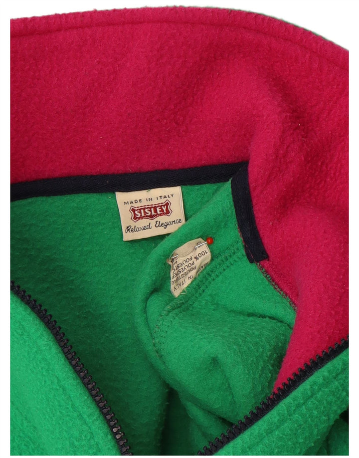 Sisley Mens Zip Neck Fleece Jumper Medium Green Polyester