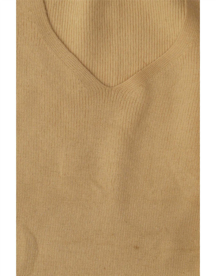 Zara Womens V-Neck Jumper Sweater UK 16 Large Beige Wool