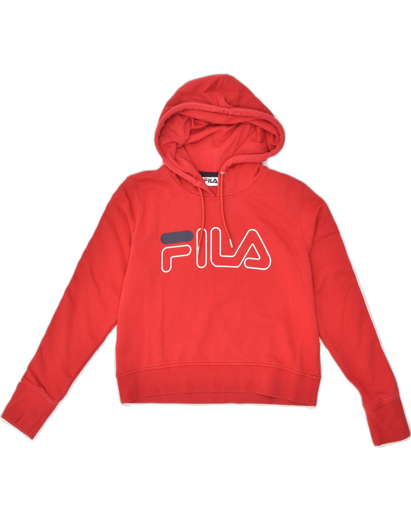 FILA Womens Graphic Hoodie Jumper UK 12 Medium Red Cotton | Vintage Fila | Thrift | Second-Hand Fila | Used Clothing | Messina Hembry 