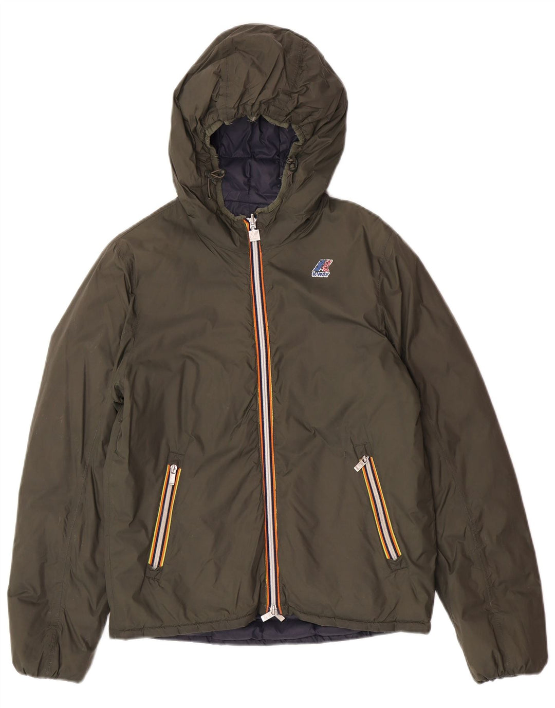K-Way Mens Hooded Reversible Padded Jacket UK 38 Medium Green Polyamide