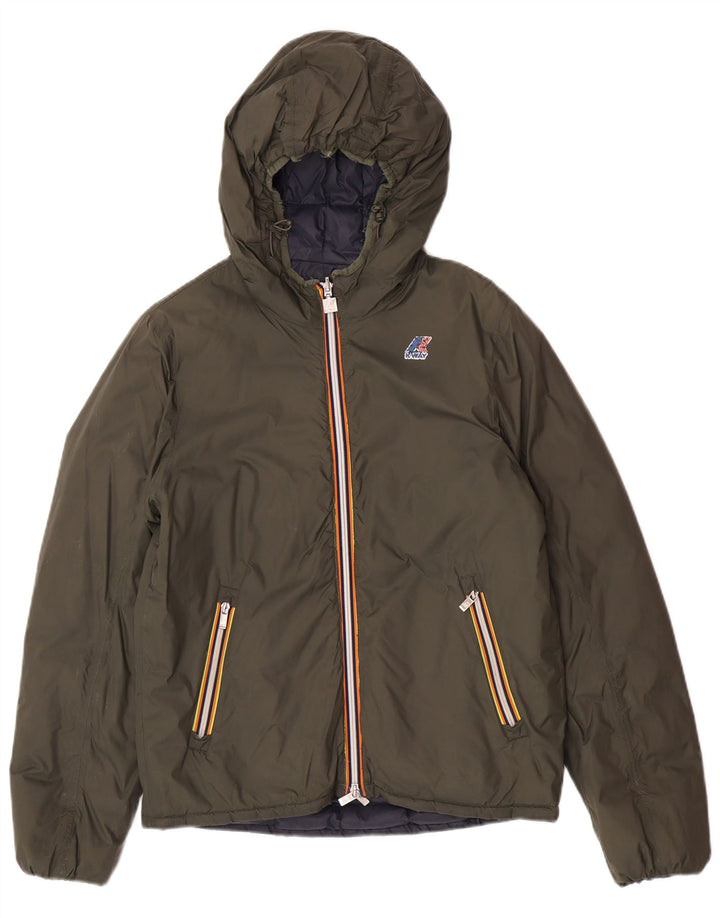 K-Way Mens Hooded Reversible Padded Jacket UK 38 Medium Green Polyamide