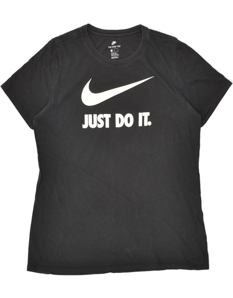 NIKE Womens Athletic Cut Graphic T-Shirt Top UK 16 Large Black Cotton | Vintage Nike | Thrift | Second-Hand Nike | Used Clothing | Messina Hembry 