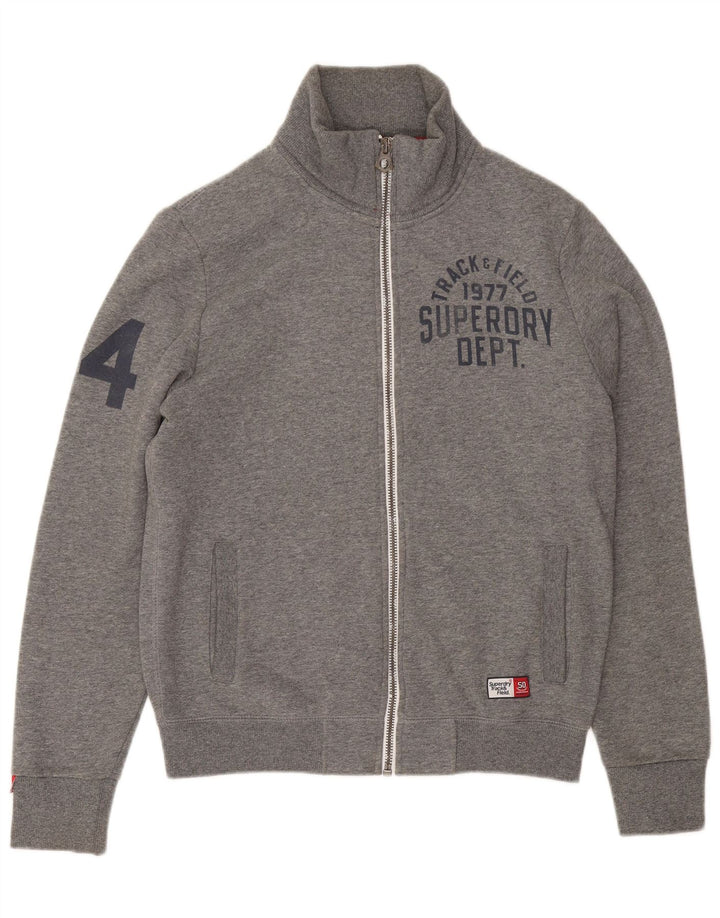 Superdry Mens Graphic Tracksuit Top Jacket Medium Grey Flecked Cotton