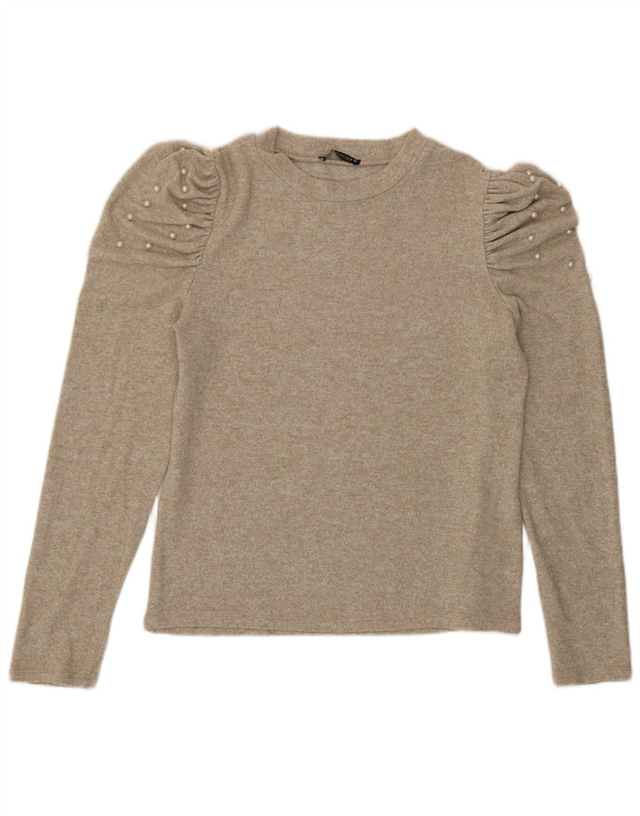 Zara Womens Top Long Sleeve UK 16 Large Beige Flecked Viscose