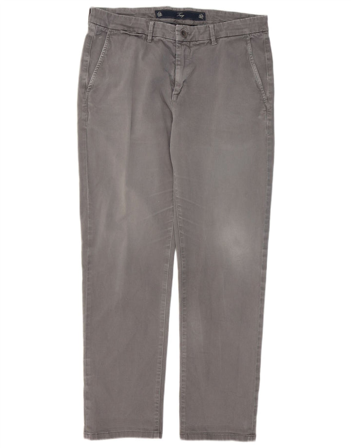 Fay Mens Straight Chino Trousers W36 L31 Grey Cotton