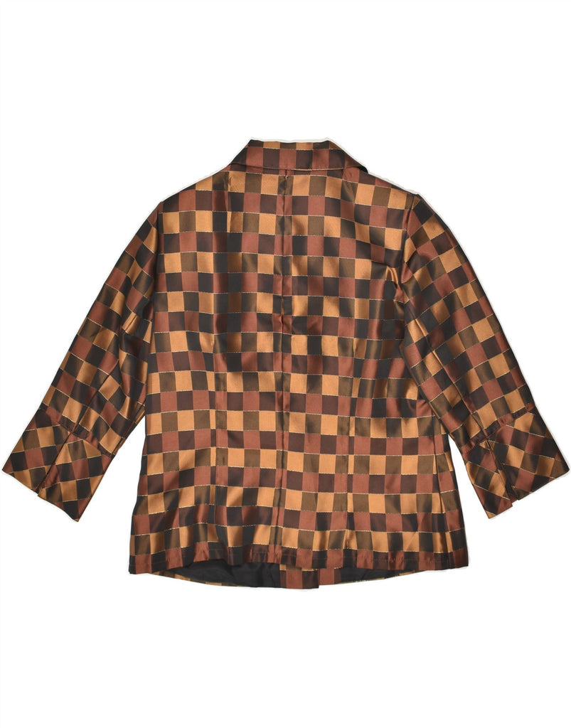 VINTAGE Womens 3/4 Sleeve Shirt Blouse UK 14 Medium Brown Check Polyester | Vintage Vintage | Thrift | Second-Hand Vintage | Used Clothing | Messina Hembry 