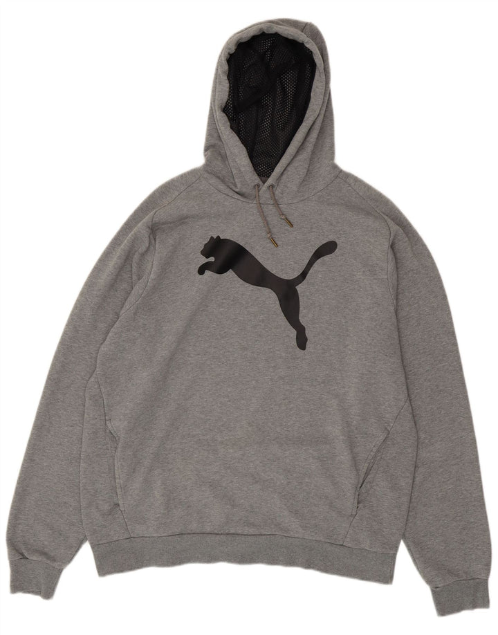 PUMA Mens Graphic Hoodie Jumper XL Grey Flecked Cotton