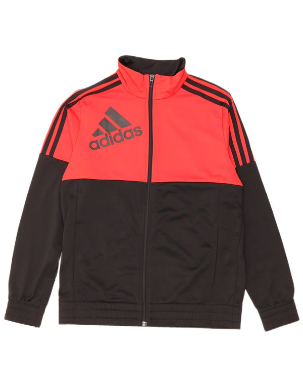 ADIDAS Boys Graphic Tracksuit Top Jacket 13-14 Years Black Colourblock