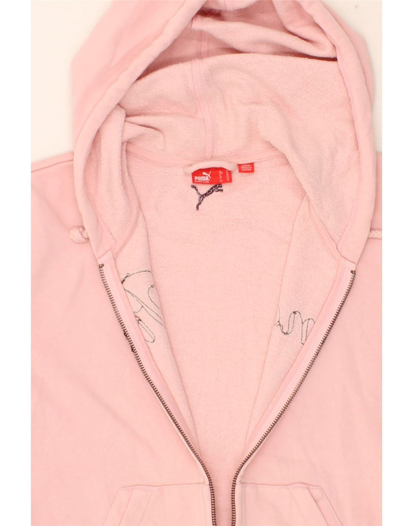 PUMA Womens Graphic Zip Hoodie Sweater UK 12 Medium Pink Cotton | Vintage Puma | Thrift | Second-Hand Puma | Used Clothing | Messina Hembry 