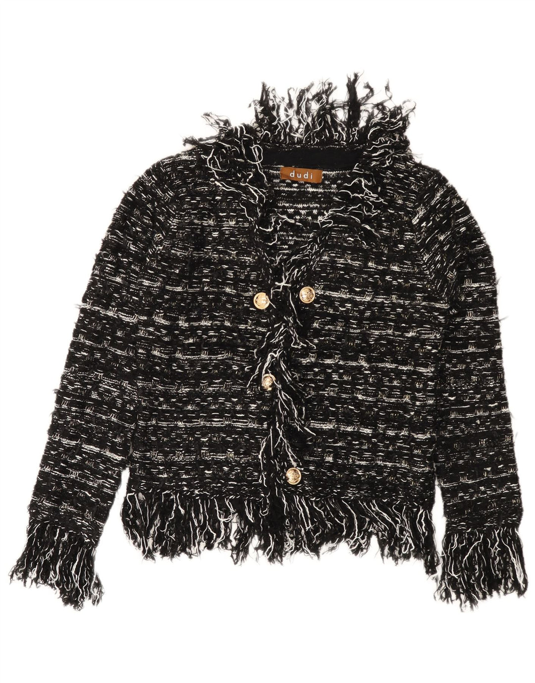 VINTAGE Womens Cardigan Sweater UK 10 Small Black Striped Acrylic