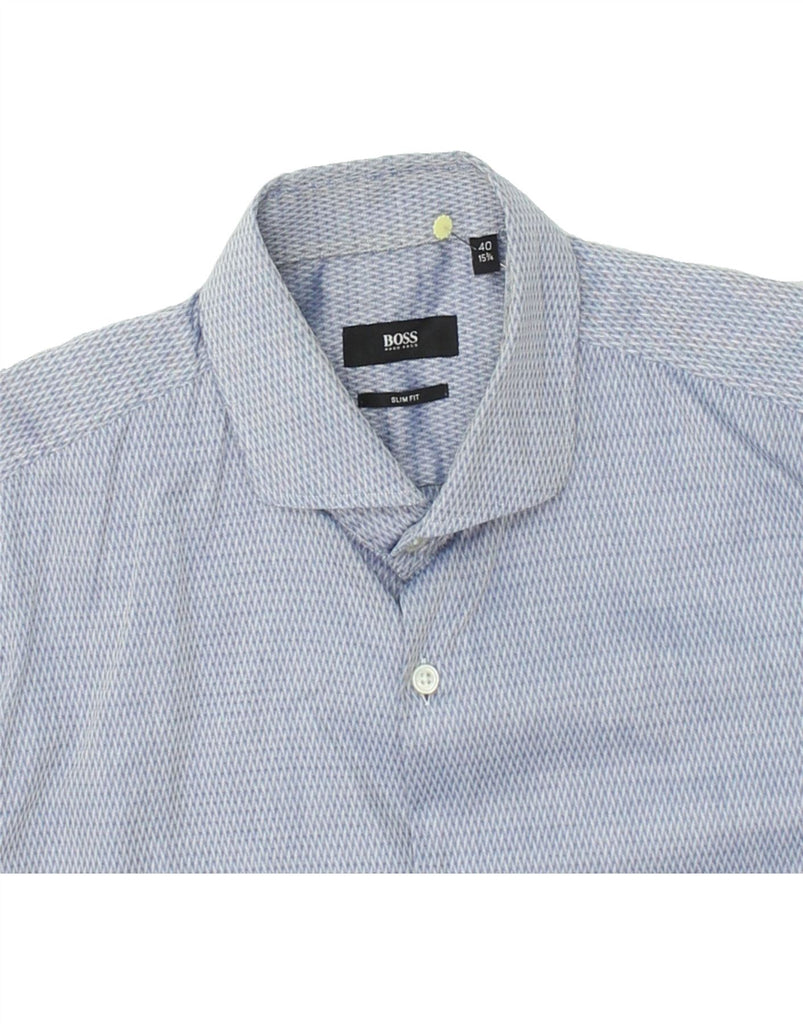 HUGO BOSS Mens Slim Fit Shirt Size 40 15 3/4 Medium Blue Cotton | Vintage Hugo Boss | Thrift | Second-Hand Hugo Boss | Used Clothing | Messina Hembry 