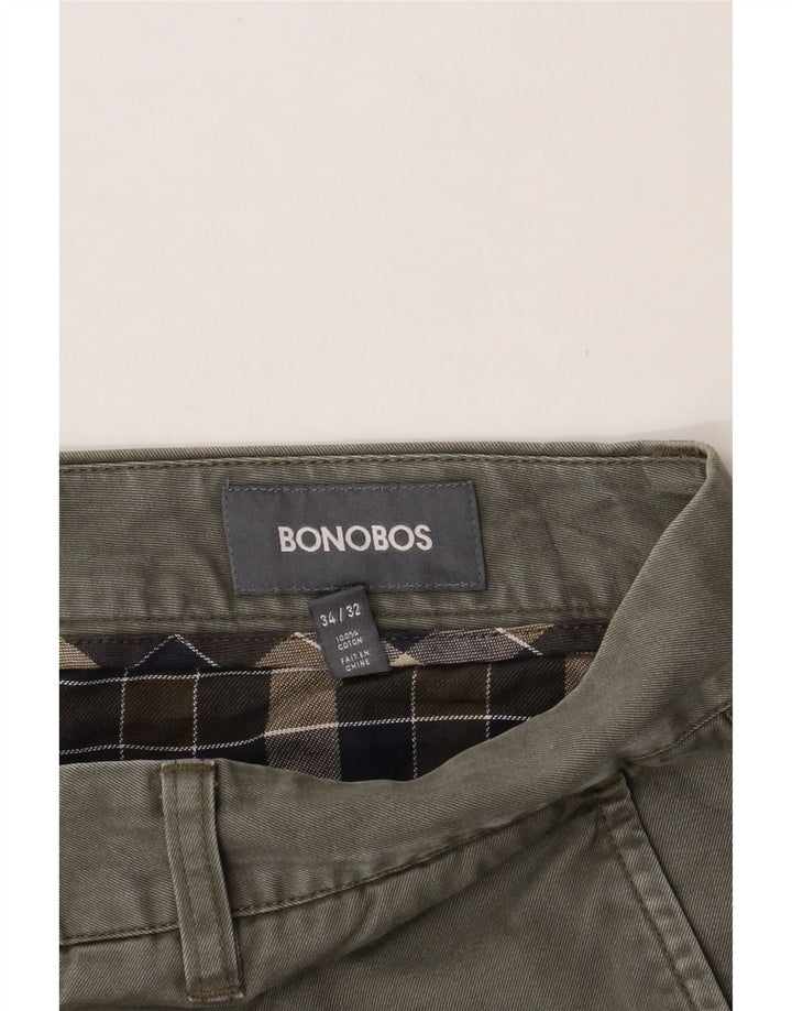 BONOBOS Mens Straight Chino Trousers W34 L32 Khaki Cotton Vintage BONOBOS and Second-Hand BONOBOS from Messina Hembry 