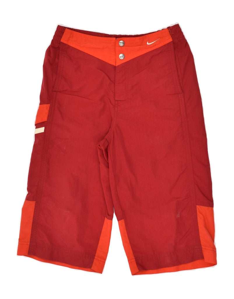 NIKE Boys Bermuda Shorts 13-14 Years W28 Maroon Colourblock | Vintage Nike | Thrift | Second-Hand Nike | Used Clothing | Messina Hembry 