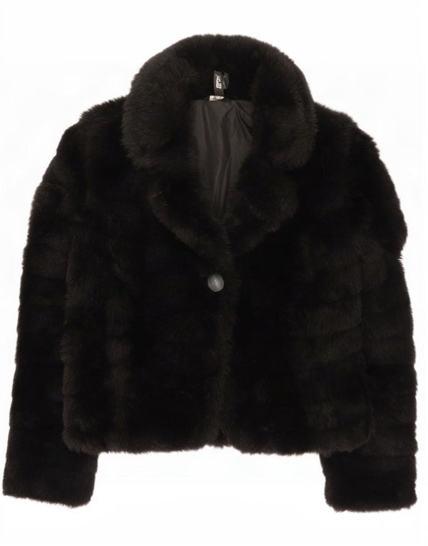 Vintage Womens Faux Fur Jacket UK 14 Medium Black Acrylic