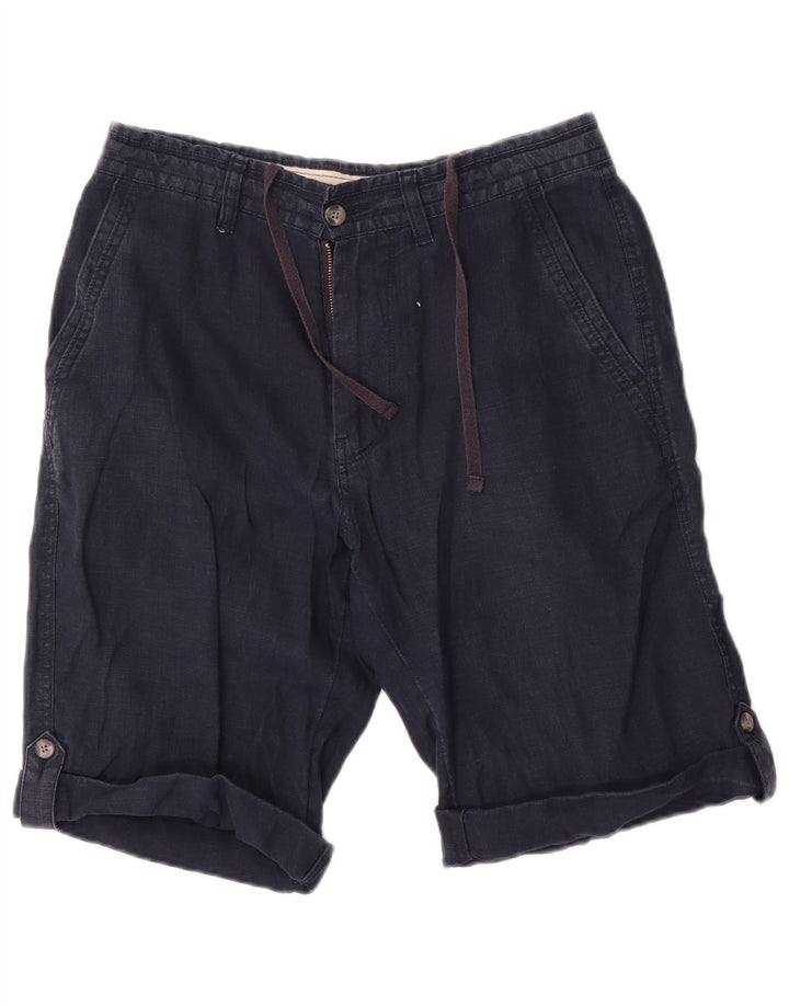 Marks & Spencer Mens Chino Shorts W30 Medium Navy Blue Linen
