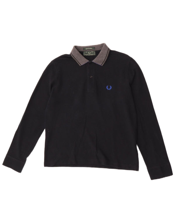 Fred Perry Mens Long Sleeve Rugby Polo Shirt Small Black Cotton