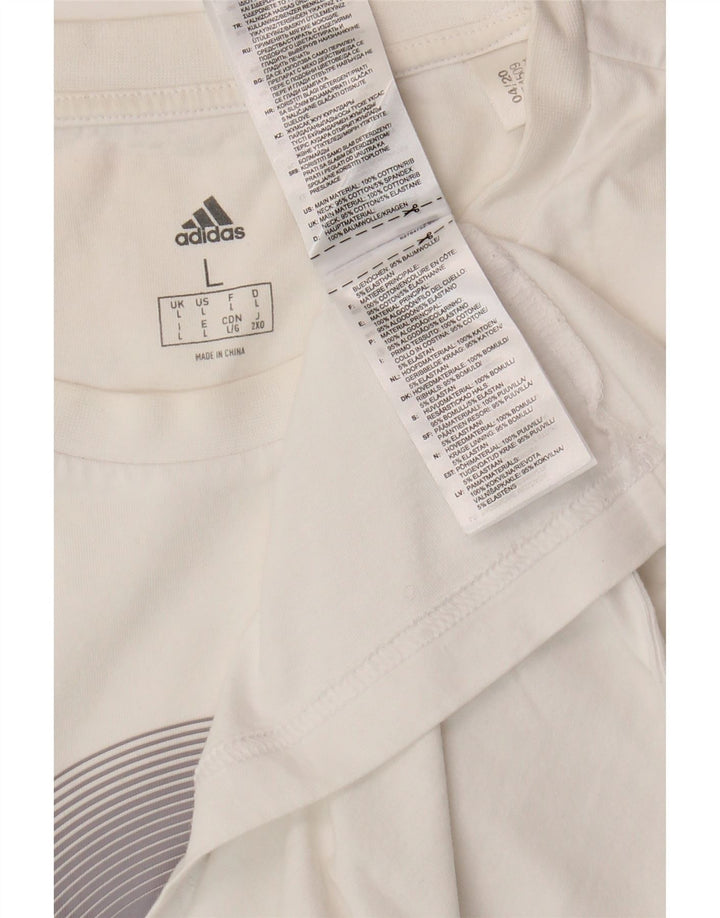 ADIDAS Mens Graphic T-Shirt Top Large White Cotton Vintage Adidas and Second-Hand Adidas from Messina Hembry 