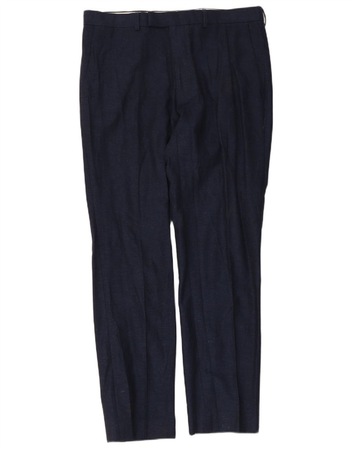 Marks & Spencer Mens Slim Suit Trousers W34 L31 Navy Blue Cotton