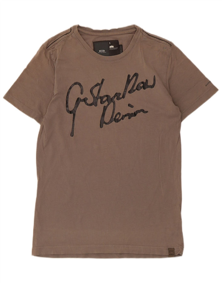 G-Star Mens Graphic T-Shirt Top Small Brown Cotton