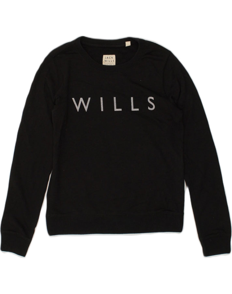 JACK WILLS Womens Graphic Sweatshirt Jumper UK 8 Small  Black Cotton | Vintage Jack Wills | Thrift | Second-Hand Jack Wills | Used Clothing | Messina Hembry 